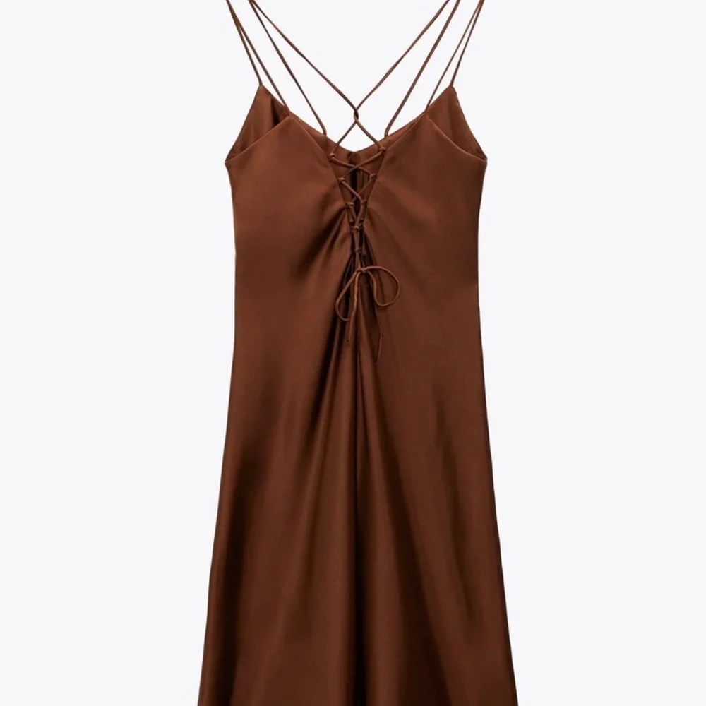 BROWN SILK MIDI DRESS - Picture 6 of 6